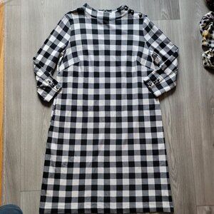 Talbots Womens Black & White Checkered Dress With Button Accents Size X